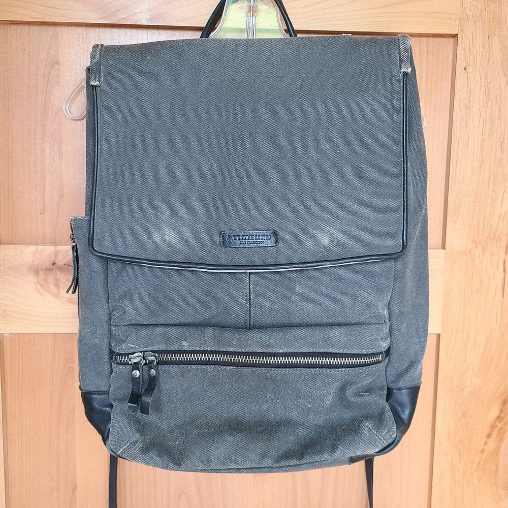 Timbuk2 Gray Canvas Distressed Laptop Bag Backpack Grunge Utility Travel Commute